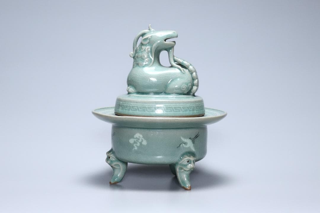 高麗青磁　柳海剛(根瀅) 造　龍型香炉　朝鮮古美術／骨董品【正一古美術】