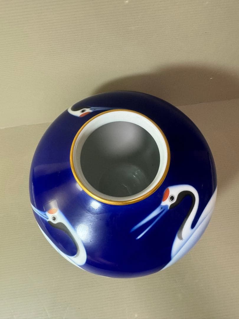 2740 深川製磁　金縁鶴文　花瓶