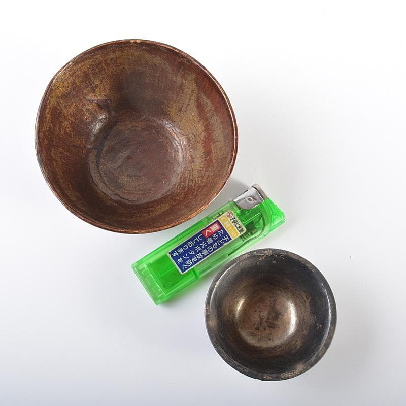 中国　唐物　椰子の実盃　内銀張　山水人物文　煎茶碗　2点まとめて　C　R6288