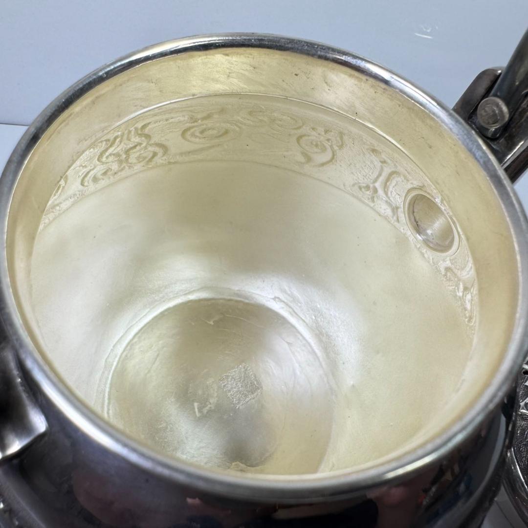 純銀製 蔵六 砲口湯沸 貴石摘 銀瓶 箱付 古美術品 純銀保証 湯沸 やかん