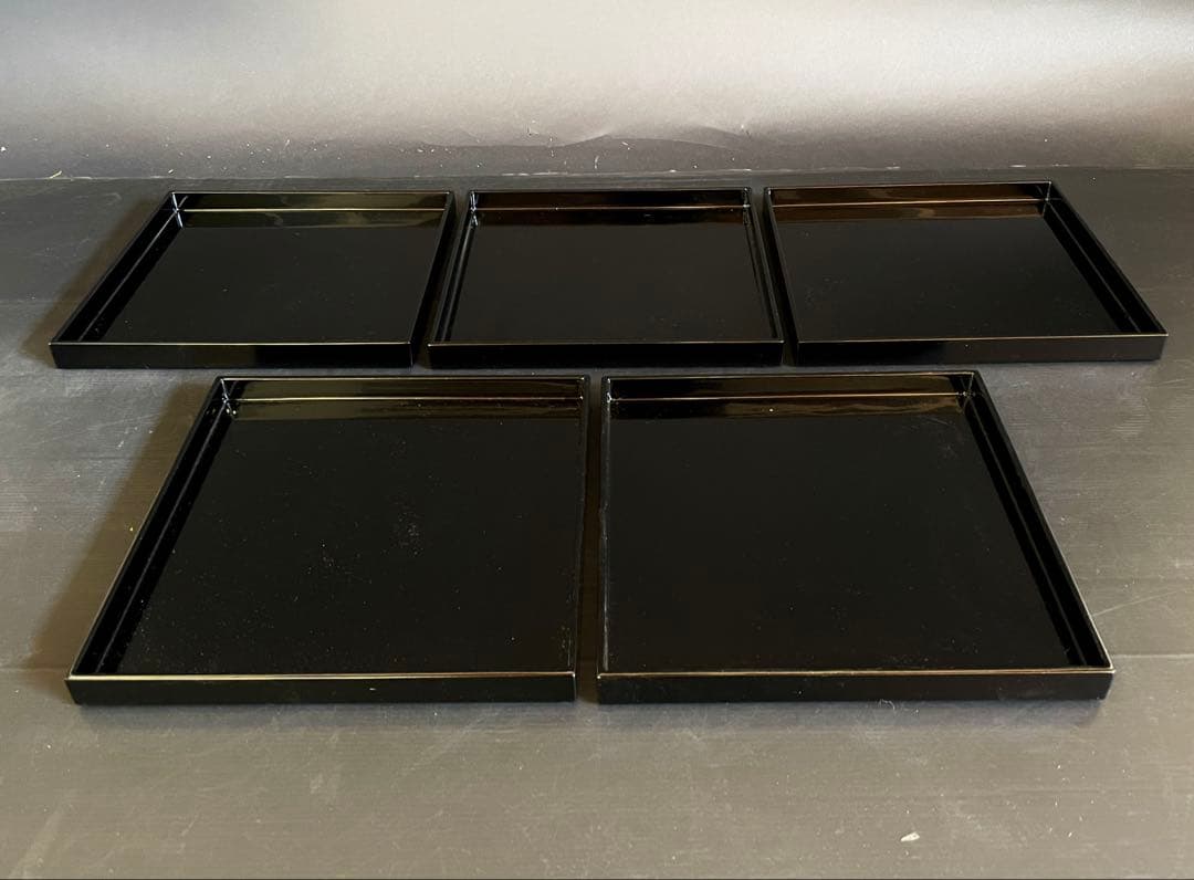 「母」 輪島塗 真塗 四方膳 5客 共箱 共布 懐石膳 茶懐石 茶道具 (E)