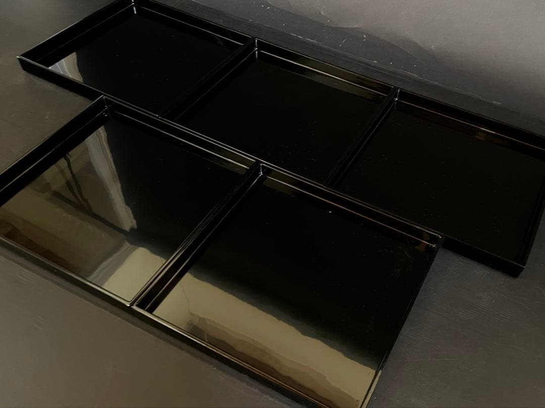 「母」 輪島塗 真塗 四方膳 5客 共箱 共布 懐石膳 茶懐石 茶道具 (E)