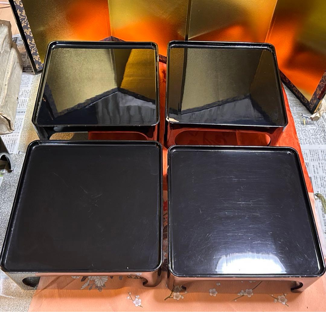 黒漆器　脚付膳　十二膳　お櫃　盆四枚　布着　木箱　明治時代　法事