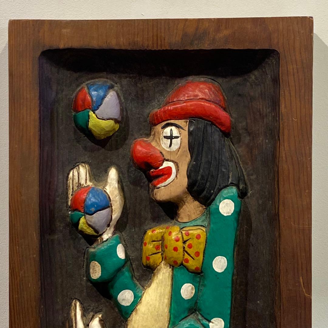 木彫りピエロ 壁掛け 道化師 スペイン