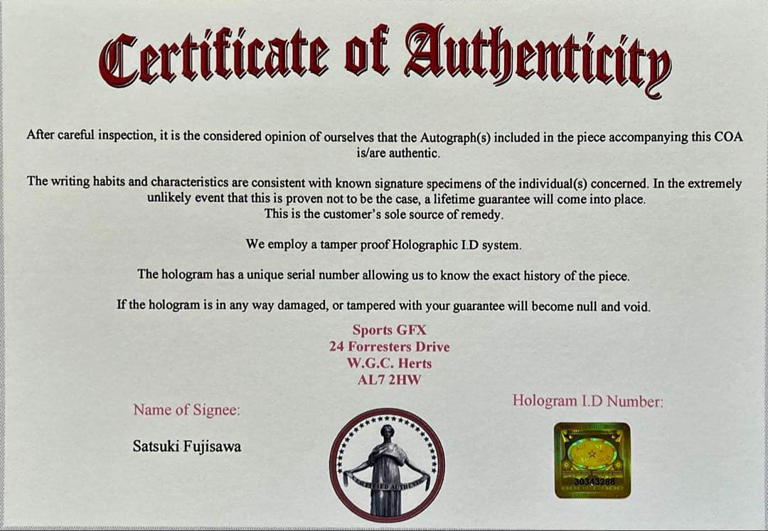 藤澤五月 直筆サイン付き写真 ロコ•ソラーレ 証明書付き　1枚　②