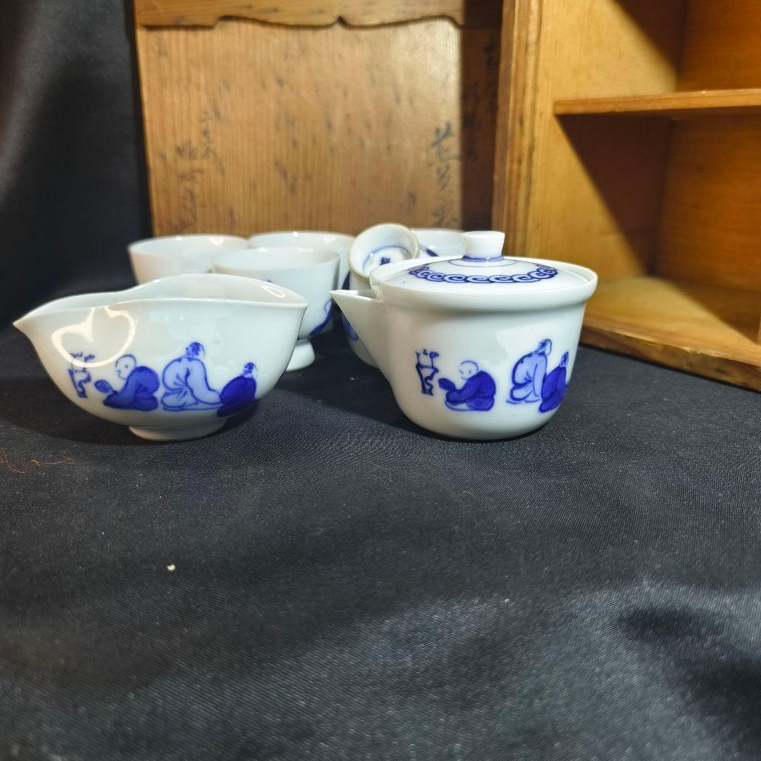 煎茶道具 染付宝瓶茶器 手描き唐子文 祥山造 骨董 時代物 薄手蒐集家放出美品