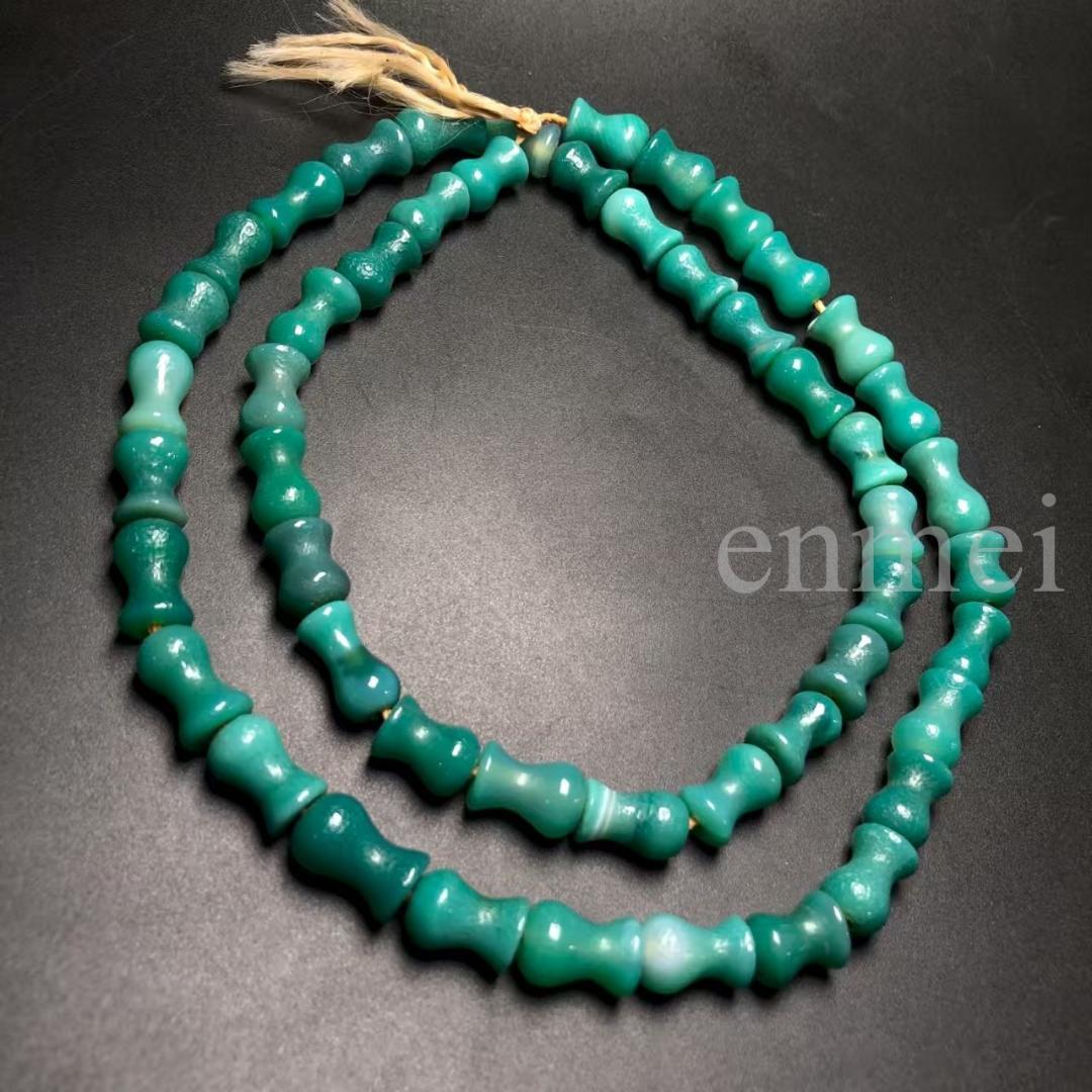 中国古美術・藏区收蔵 天然石 緑瑪瑙 ビーズ数珠 ネックレス 美品・瑪瑙・根付