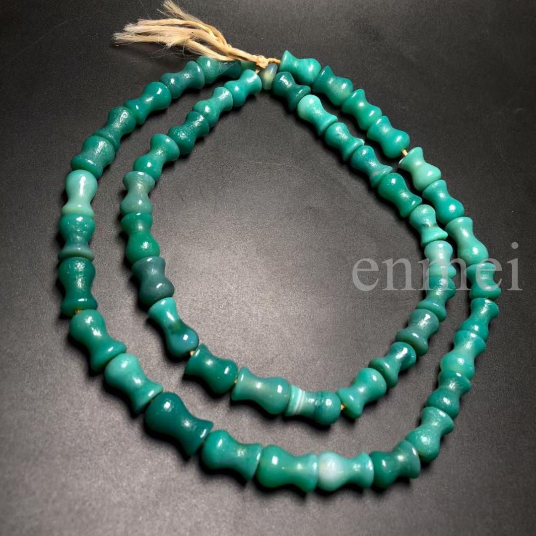 中国古美術・藏区收蔵 天然石 緑瑪瑙 ビーズ数珠 ネックレス 美品・瑪瑙・根付