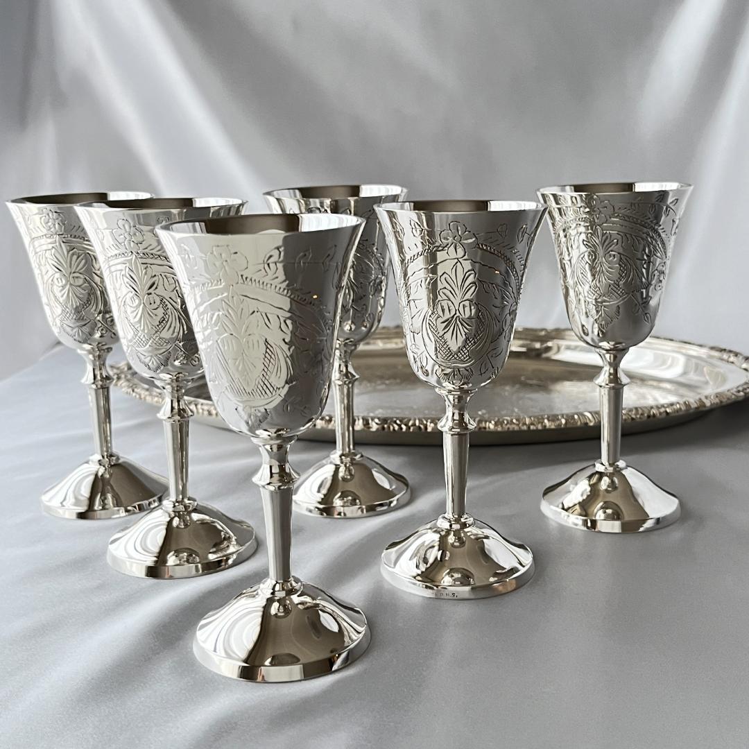 【英国】シェリー / リキュールゴブレット 6個組 【シルバープレート】美麗！！