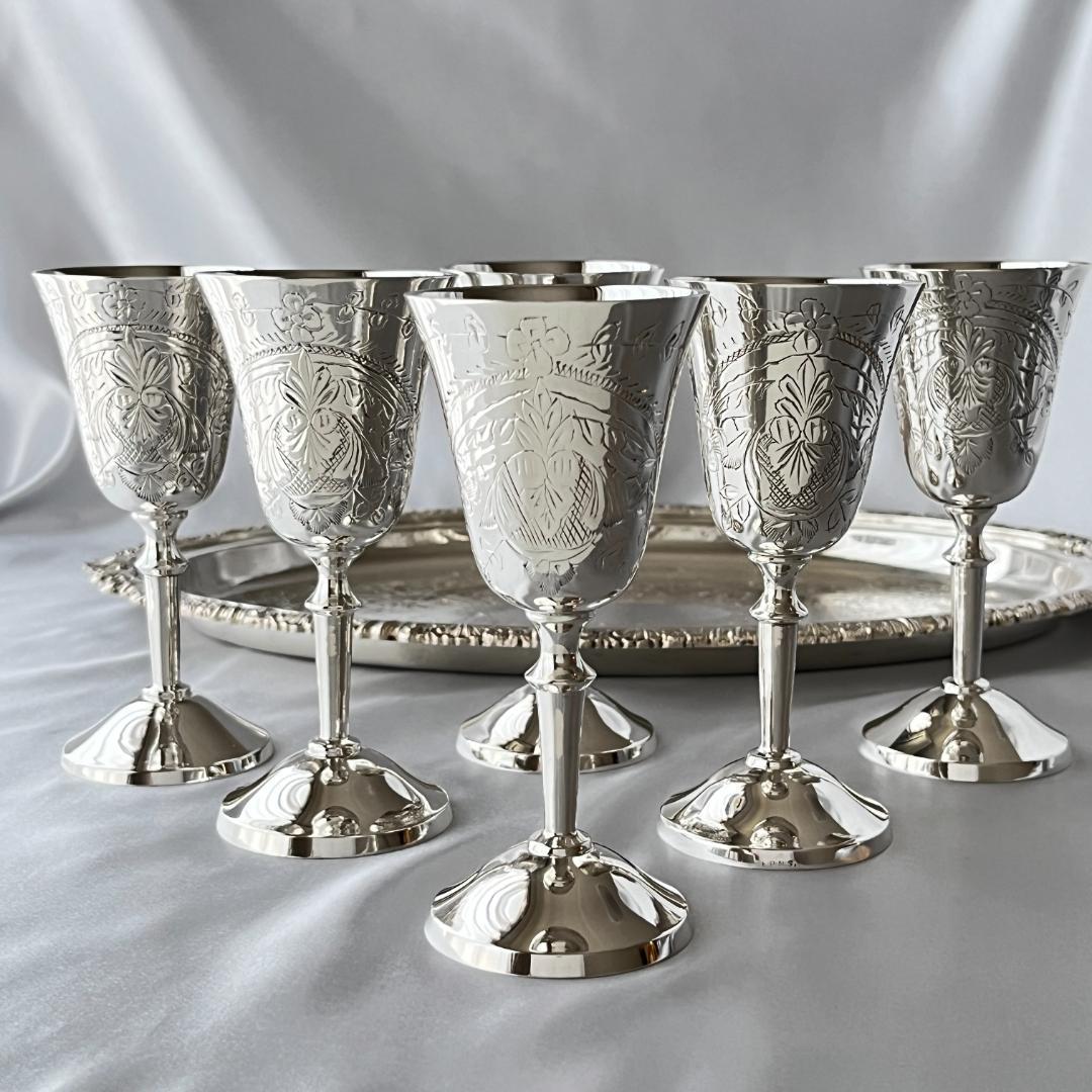 【英国】シェリー / リキュールゴブレット 6個組 【シルバープレート】美麗！！