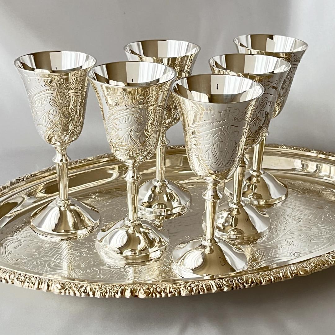 【英国】シェリー / リキュールゴブレット 6個組 【シルバープレート】美麗！！