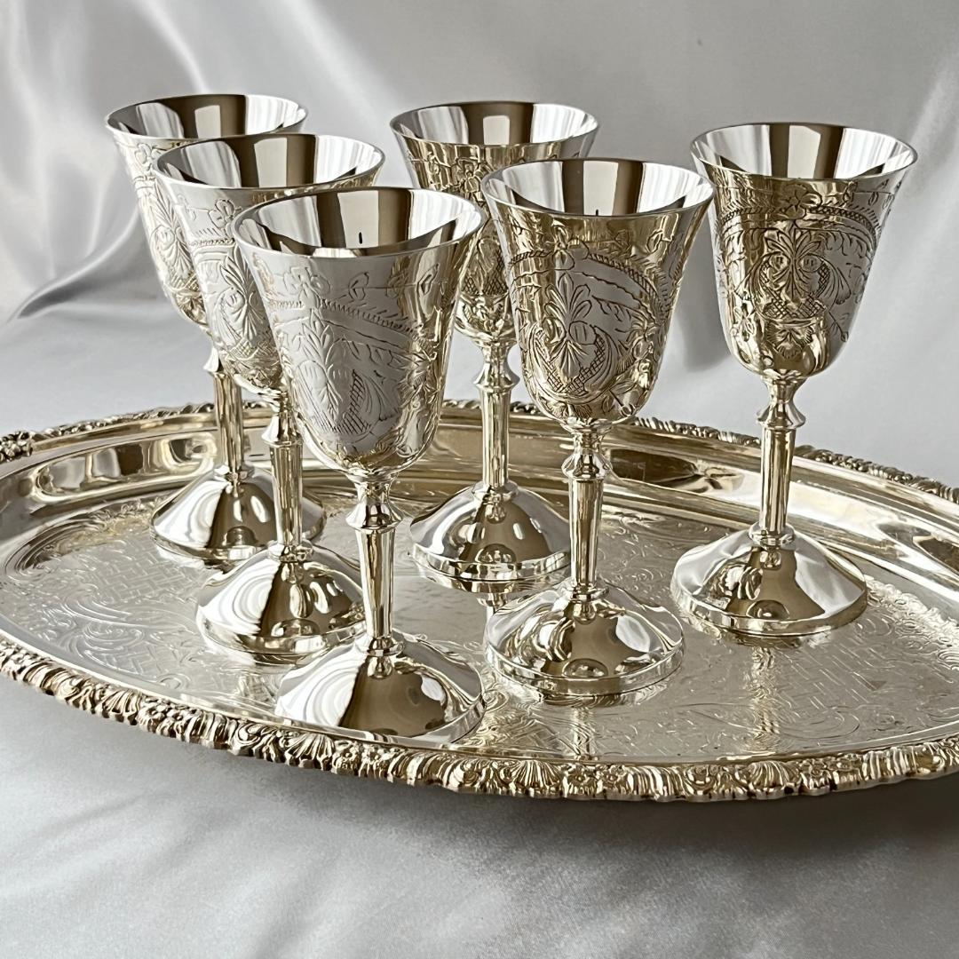【英国】シェリー / リキュールゴブレット 6個組 【シルバープレート】美麗！！