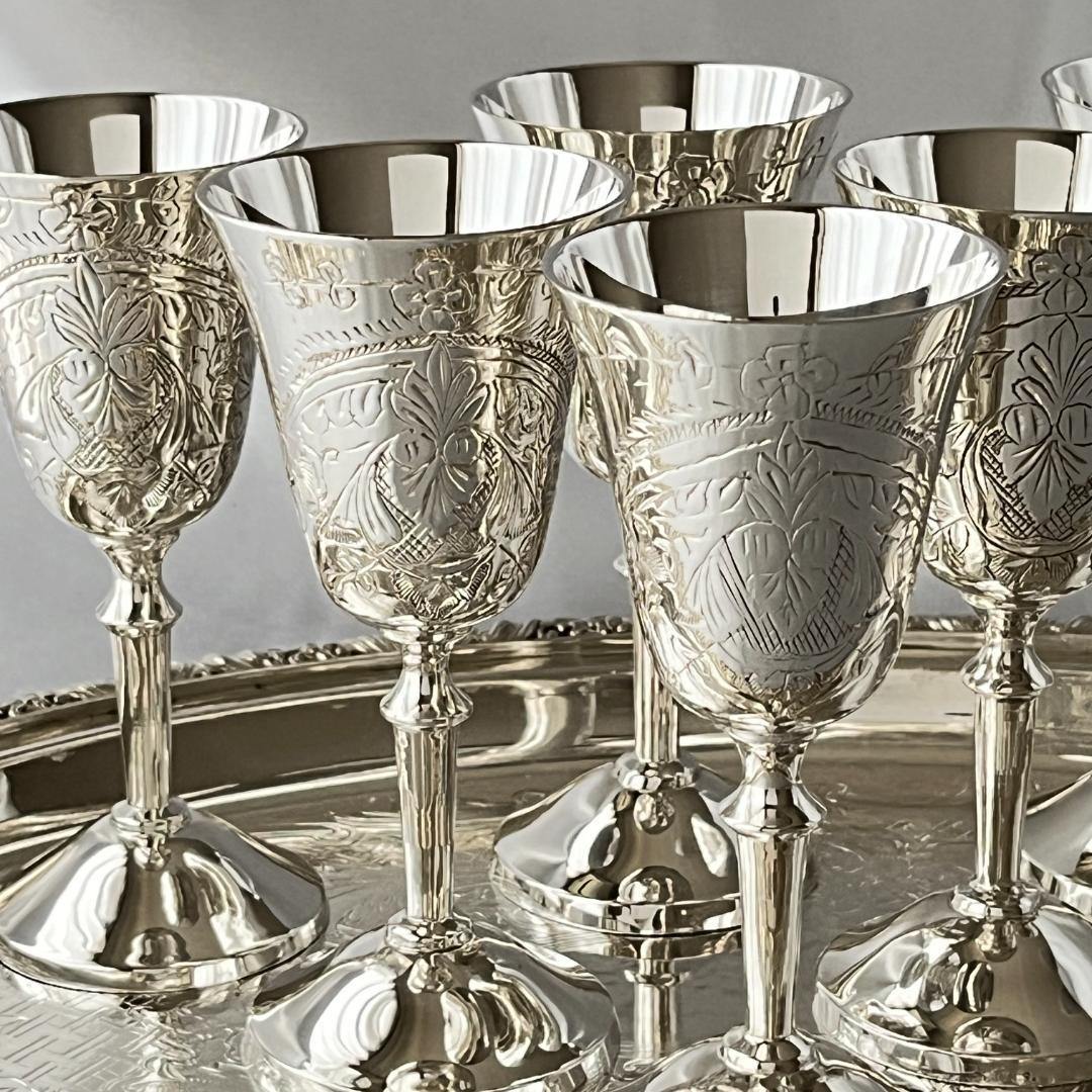 【英国】シェリー / リキュールゴブレット 6個組 【シルバープレート】美麗！！
