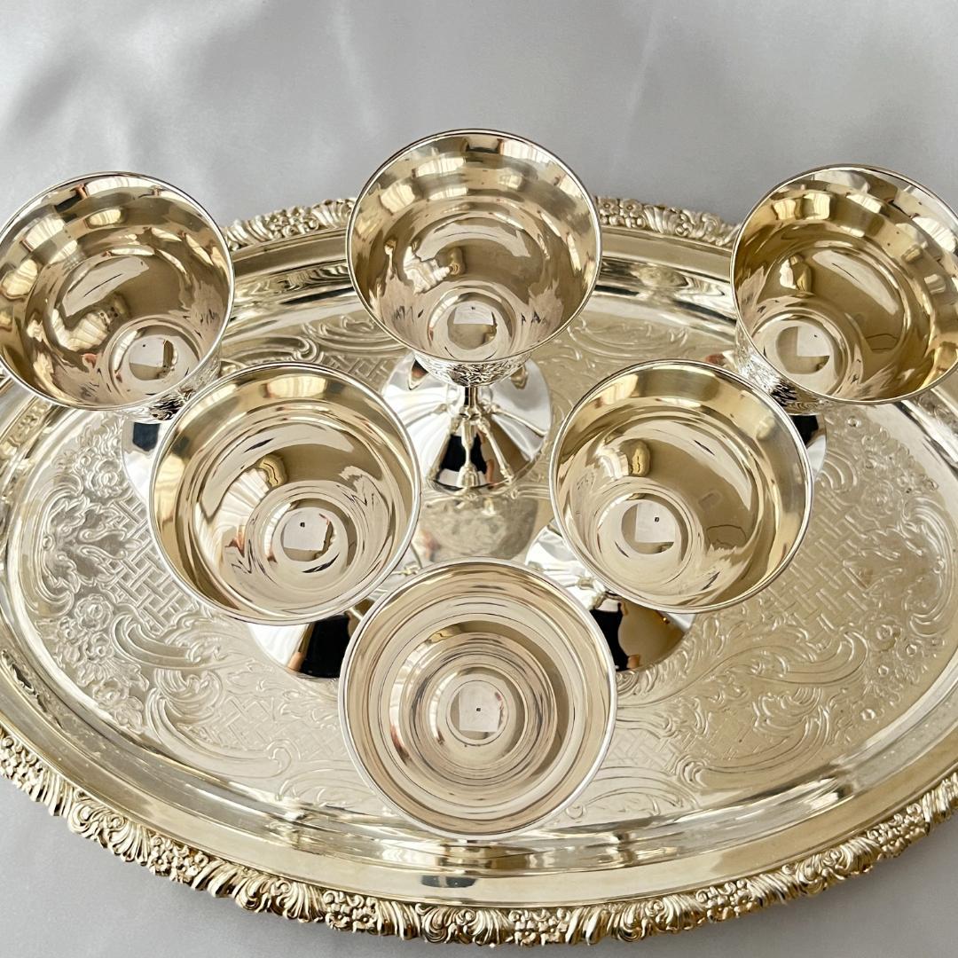 【英国】シェリー / リキュールゴブレット 6個組 【シルバープレート】美麗！！