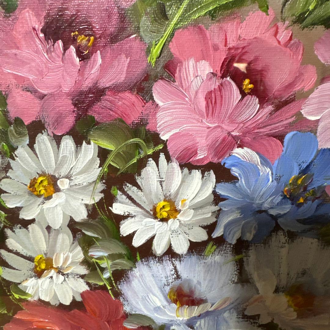 最終価格　真作絵画　リナ・ロッシ フラワーア-ト油彩 肉筆 美術品 薔薇コスモス