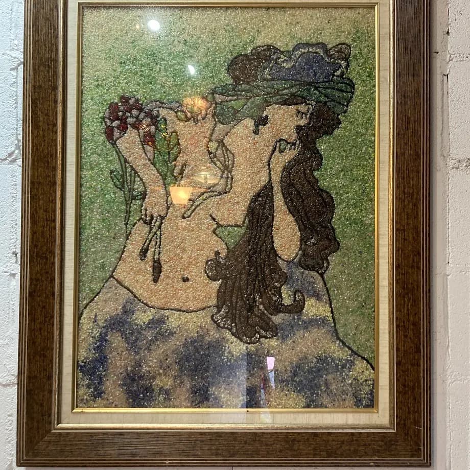 70年代　アクリル　ビーズ　アート　作品　額縁