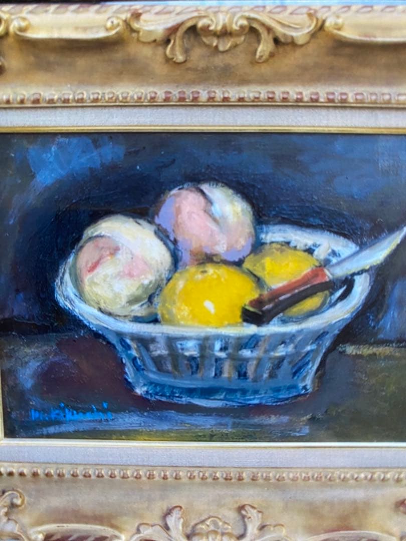 果物のある静物 油彩画　菊地正則の青の世界 穏やかな時間　やさしさ