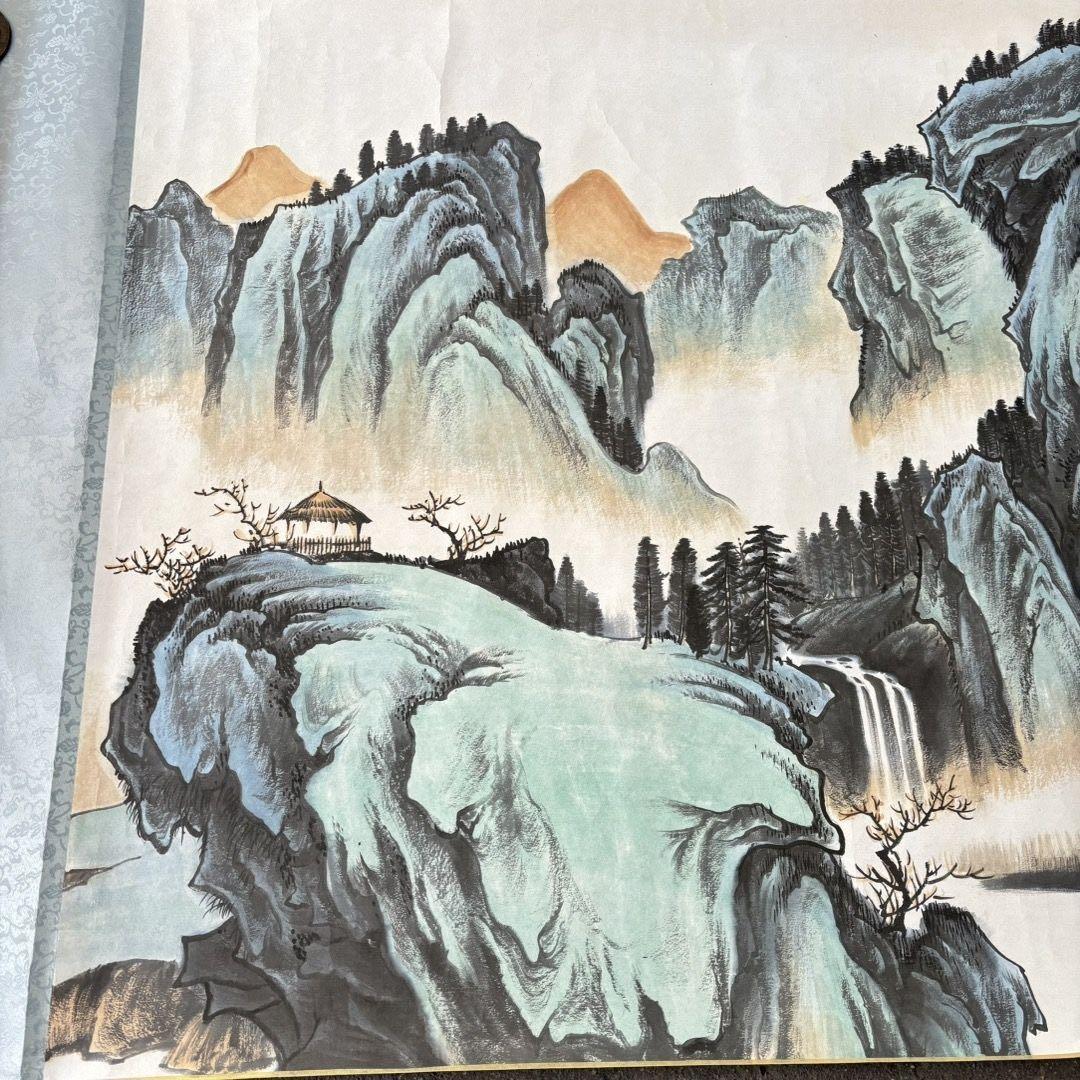 近代山水画 長巻 掛軸 約90×326cm
