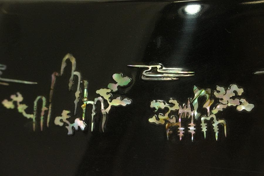 朝鮮 韓国 螺鈿 漆 花基 在銘 共箱 高麗美術(A894)