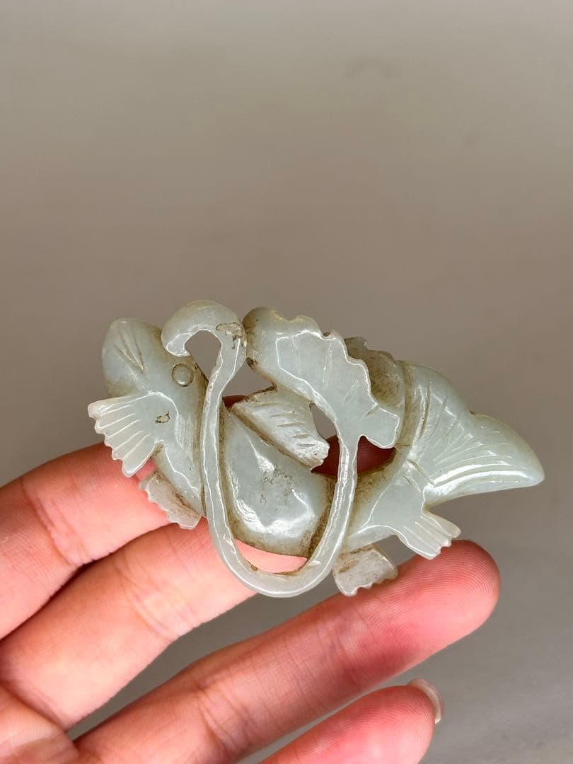 清時代 青玉 魚形彫刻 玉器 中国古美術 時代物 置物