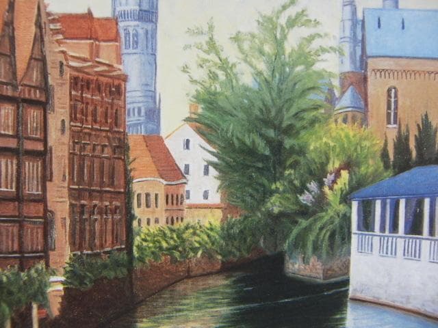 萩原立雄、【郷愁のブルージュ】、希少な額装用画集より、新品額装付