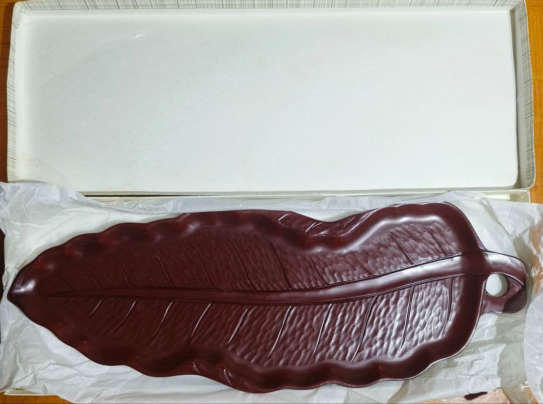 煎茶道具 鎌倉彫 47cm朱塗葉盆 手彫り 木製漆器 未使用美品 旧家蔵出時代物