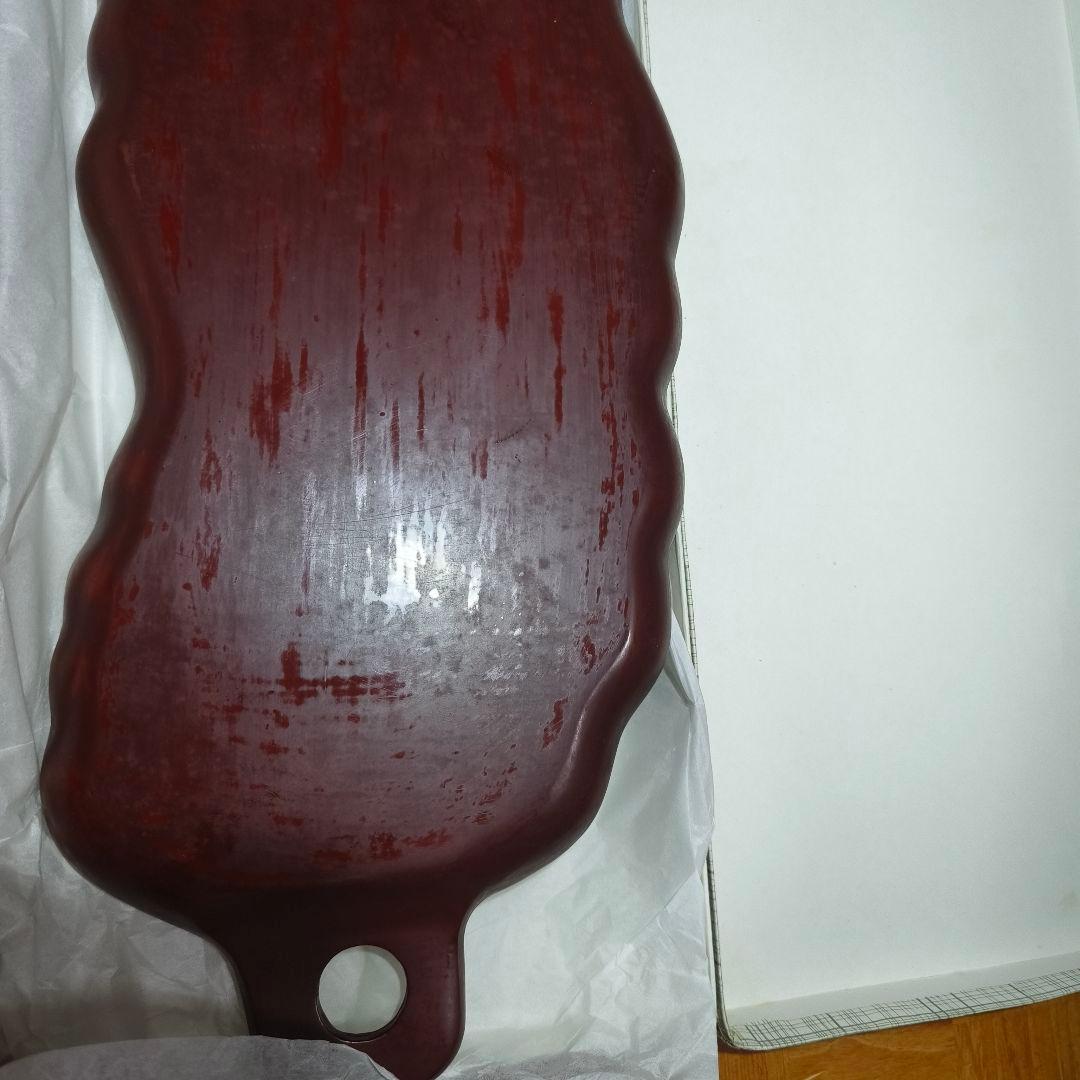 煎茶道具 鎌倉彫 47cm朱塗葉盆 手彫り 木製漆器 未使用美品 旧家蔵出時代物