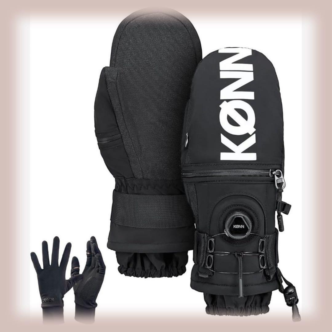 KONN スノーボードグローブ 360°ワイヤー調整ノブ 取り外し可能プロテクタ