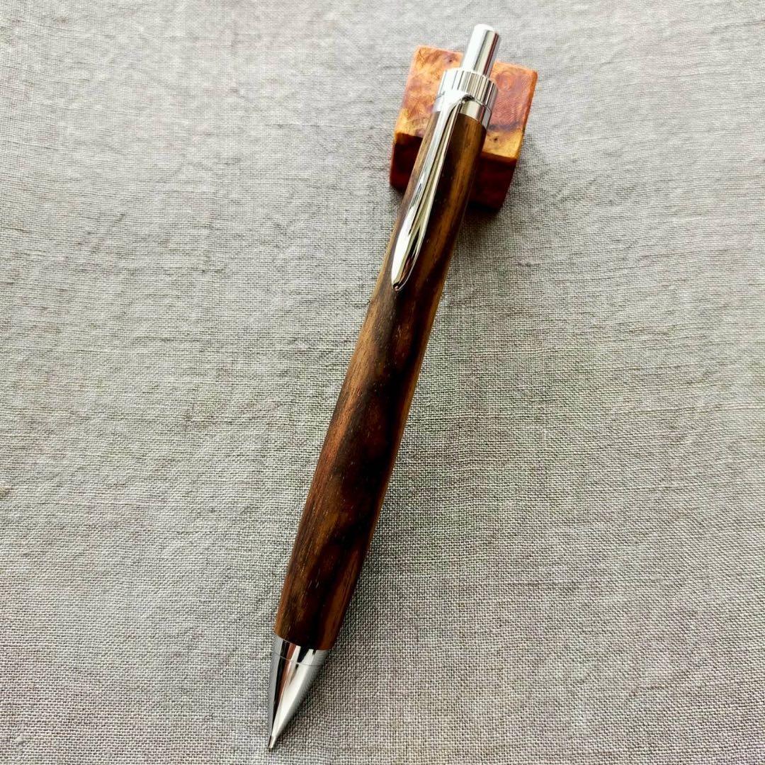 黒柿孔雀杢　ハンドメイド　木軸シャープペン　0.5mm　天然木　シルバー　希少
