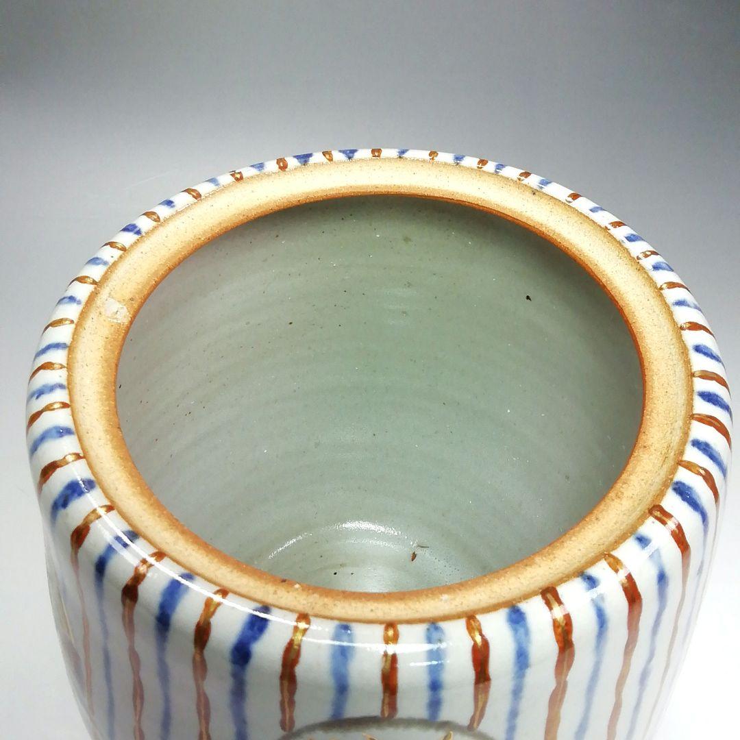 Ｓ２８９　水指　『麦藁手四季団扇』『松古窯　佐久間芳丘』　共箱　茶道具