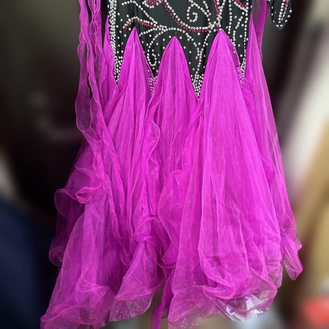 【Mサイズ】社交ダンス　ドレス　ブラック×ピンク