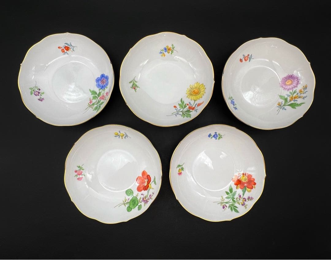 Meissen マイセン ベーシックフラワー 3つの花 金彩 花柄皿 5客