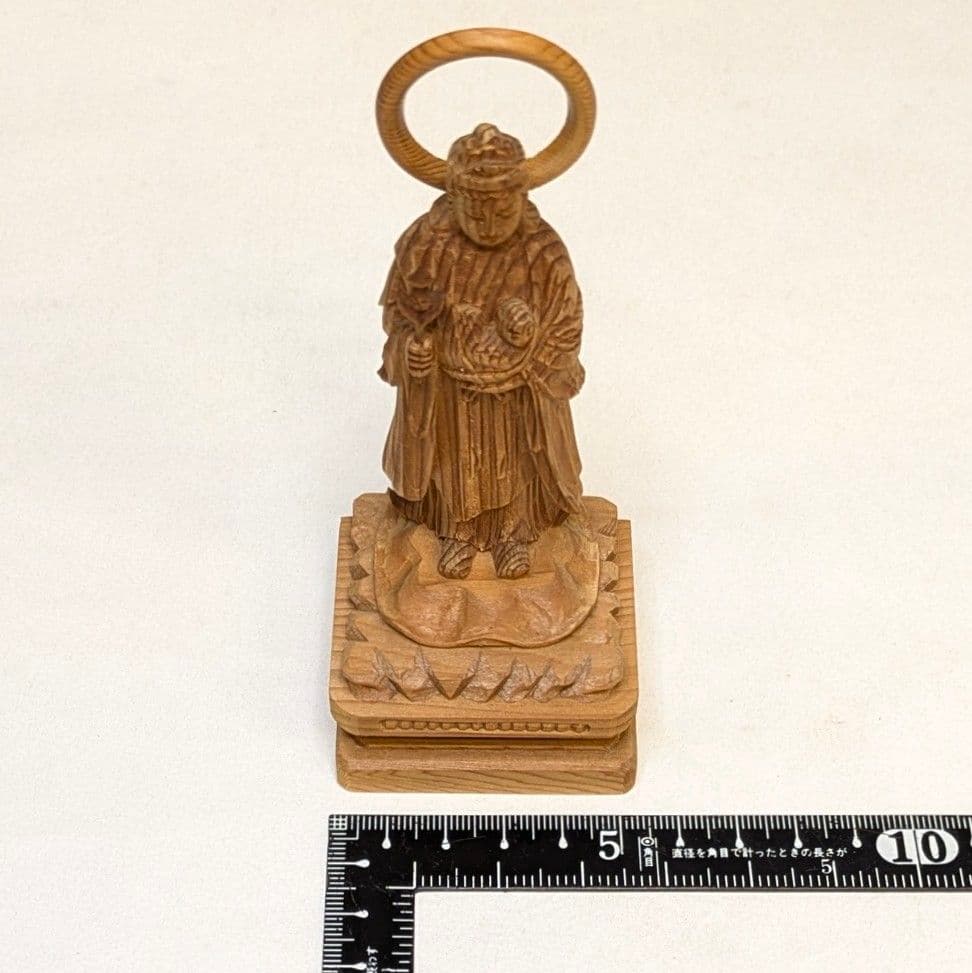 【ゲリラセール・新品】 子安鬼子母神　木地彫り　下台付　高さ約13cm　鬼子母神