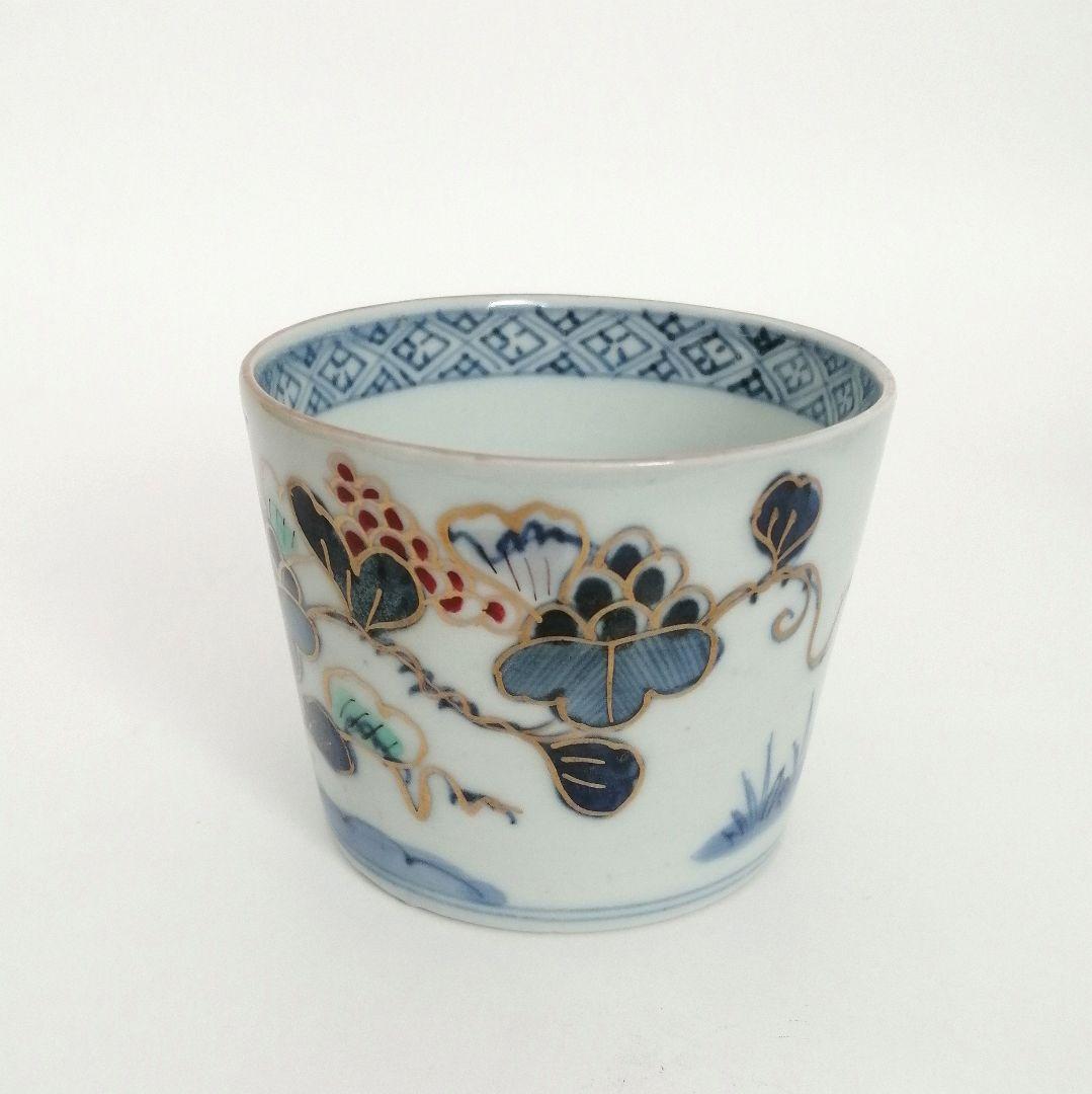 りりィ　古伊万里　山葡萄と蝶図蕎麦猪口１客　芙蓉手小向付２客