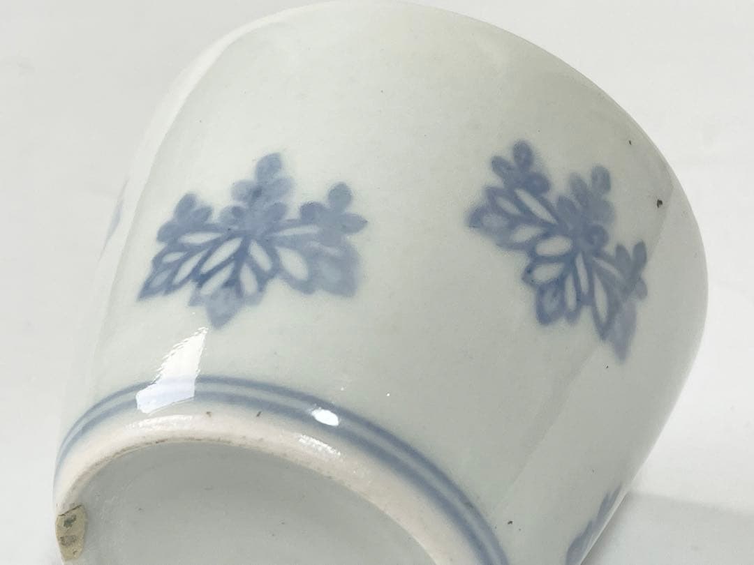 アンティーク　骨董　古伊万里　染付　こんにゃく印判　桐文様　桐　蕎麦猪口　銀継