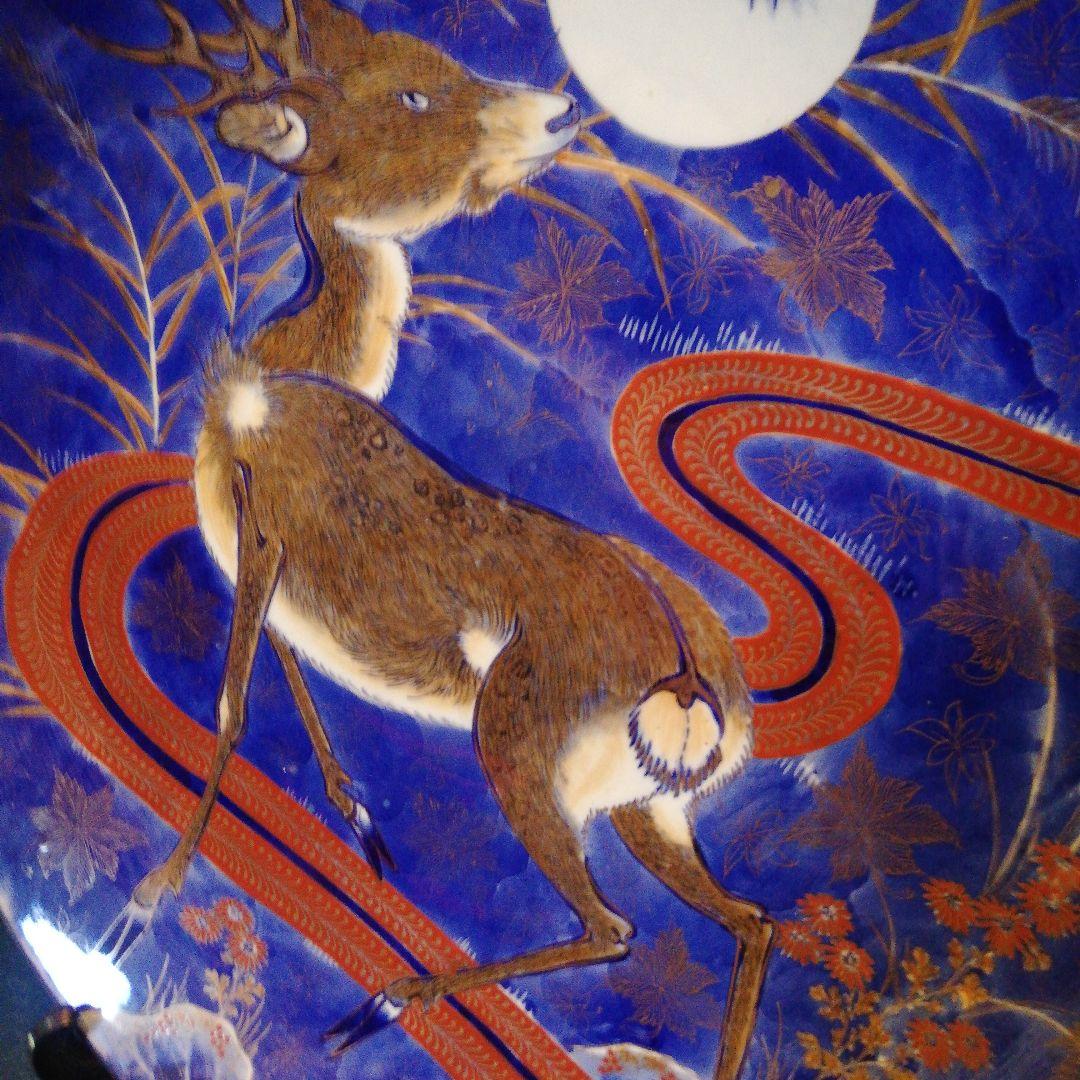 極美品明治時代初期～大正時代末期頃時代伊万里焼特大５５センチ鹿絵図大皿当時物