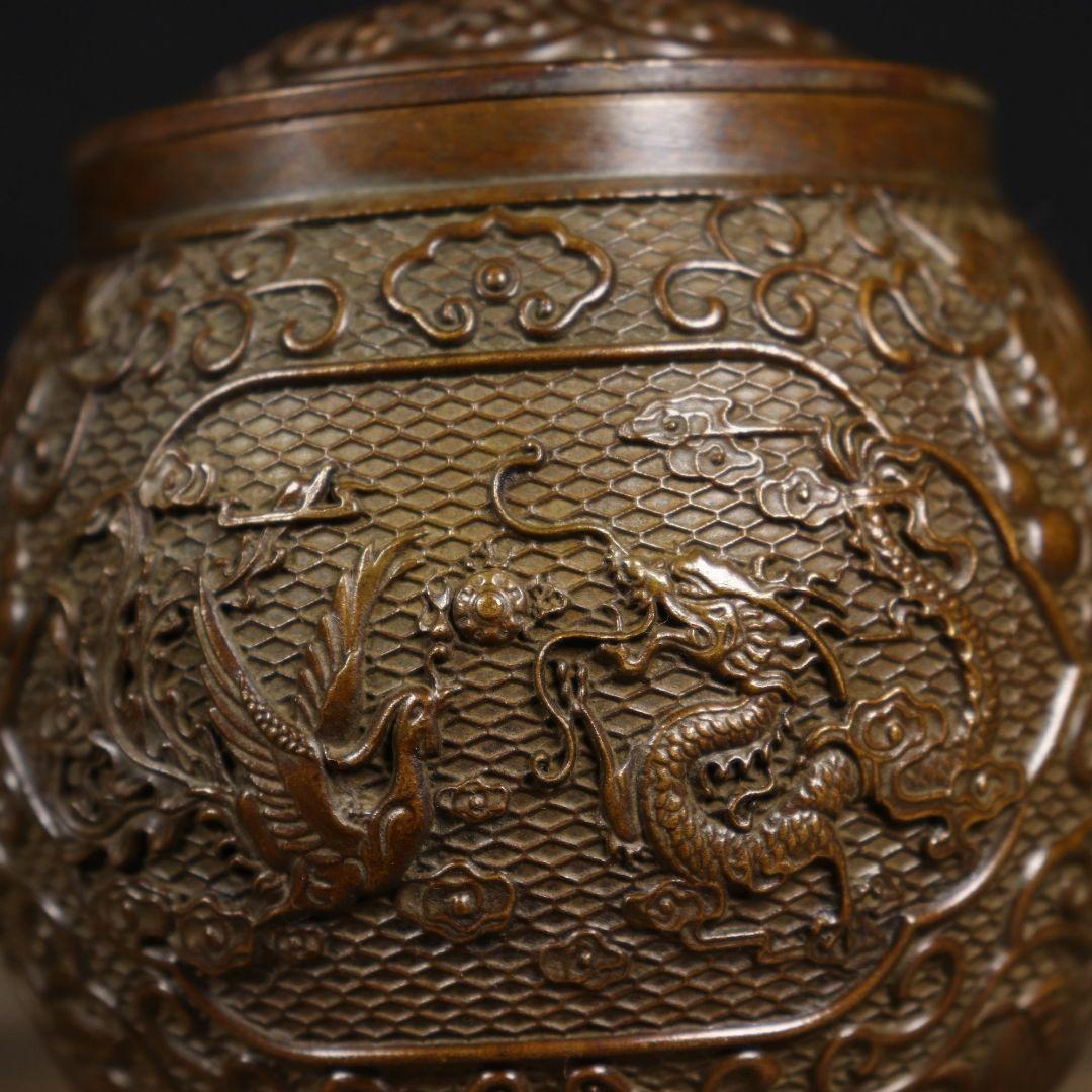 銅 細工 龍鳳茶壺 茶道具 香道具 装飾品 工芸品 置物