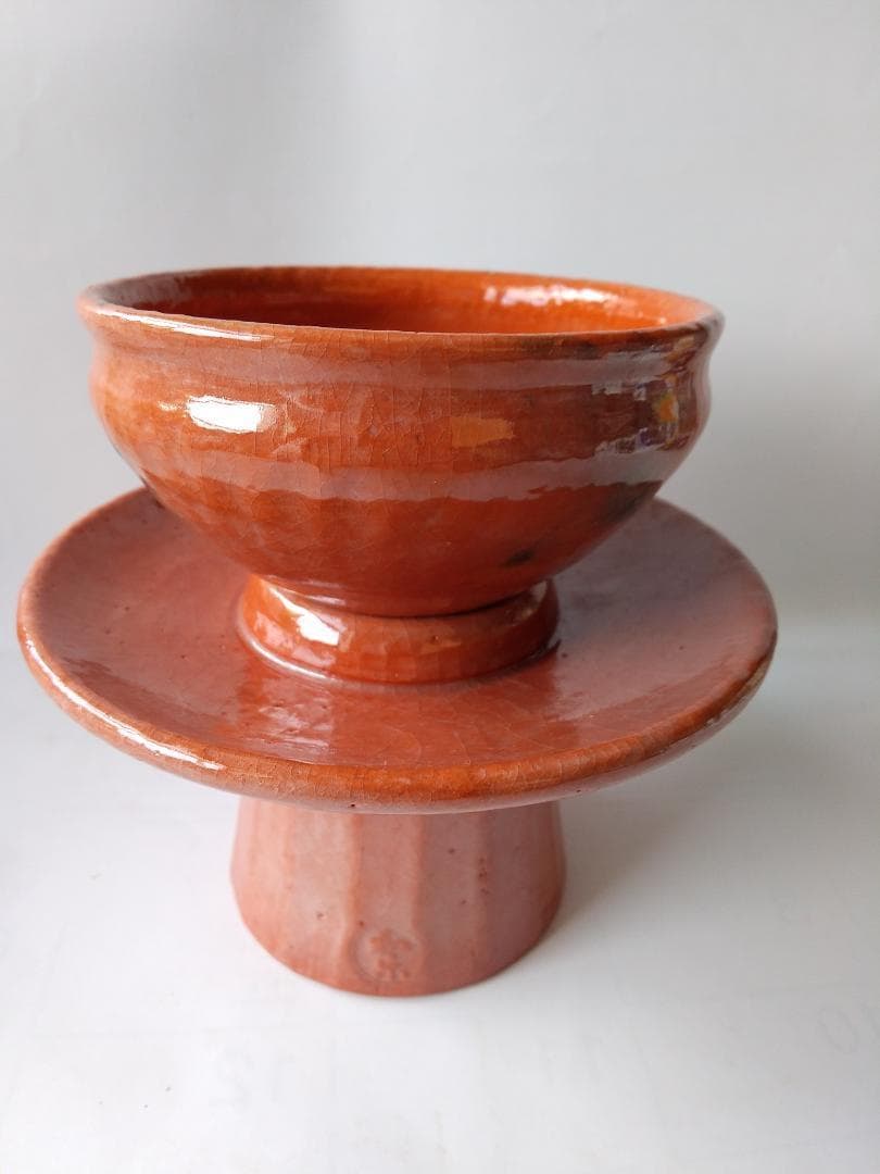 赤楽 天目茶碗 貴人台添エ 川崎和楽 作 赤楽茶碗 共箱 茶道具 抹茶碗 新品