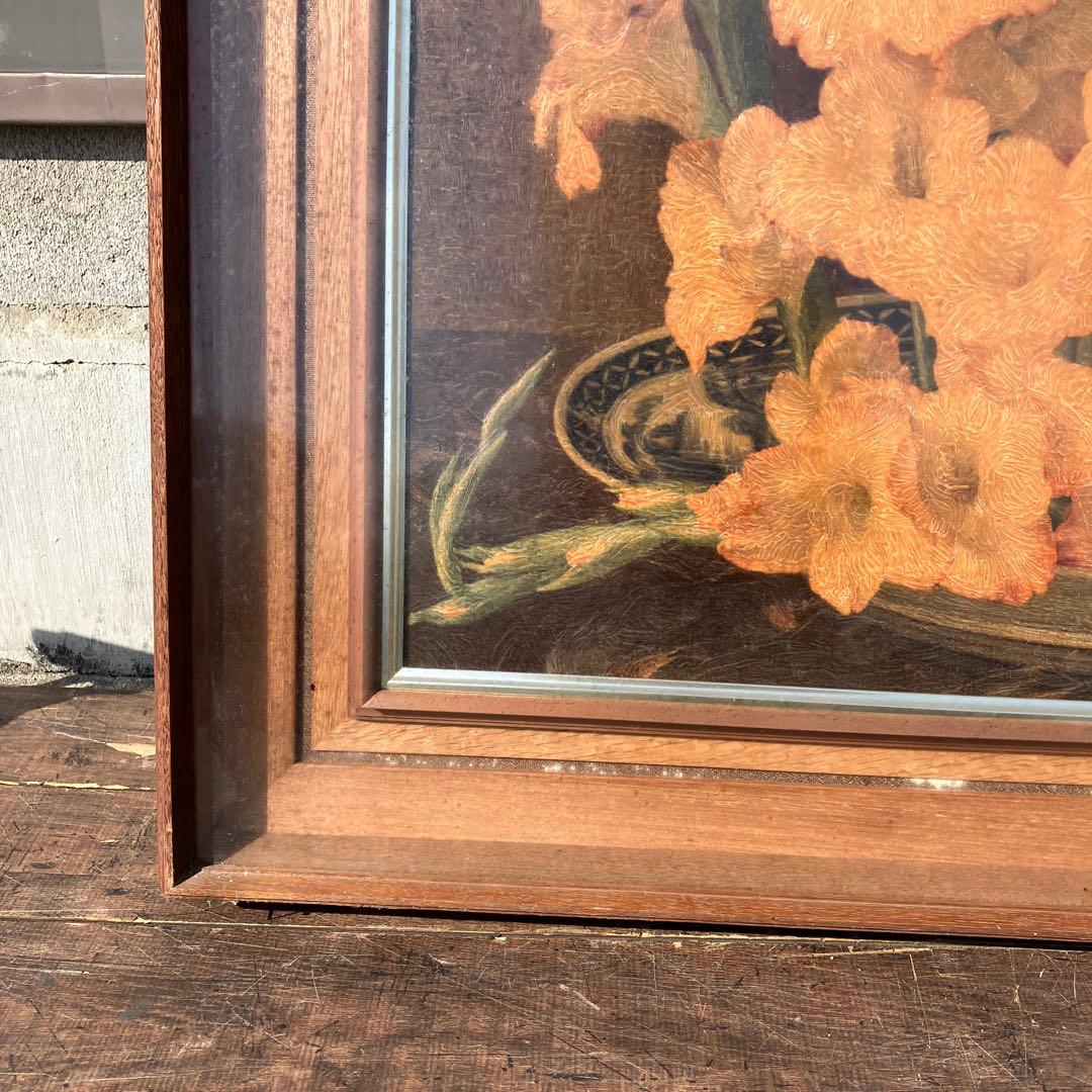 昭和レトロ 複製名画 バッハ グラジオラス 静物画 額装 アートサプライ