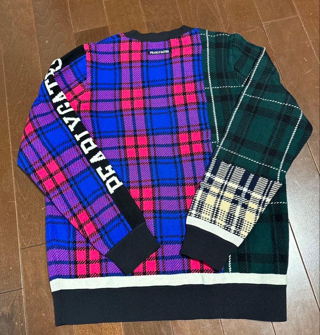 パーリーゲイツ　モノトーン　マルチチェック柄 セーターサイズ5