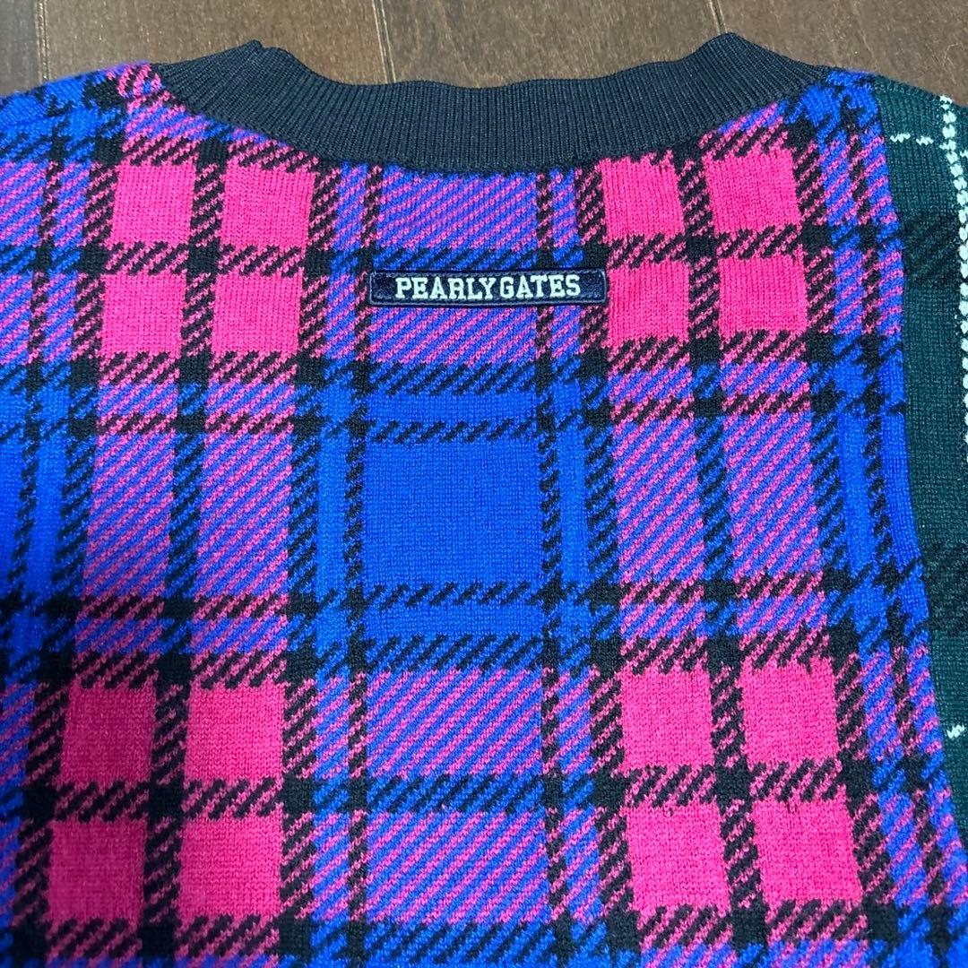パーリーゲイツ　モノトーン　マルチチェック柄 セーターサイズ5