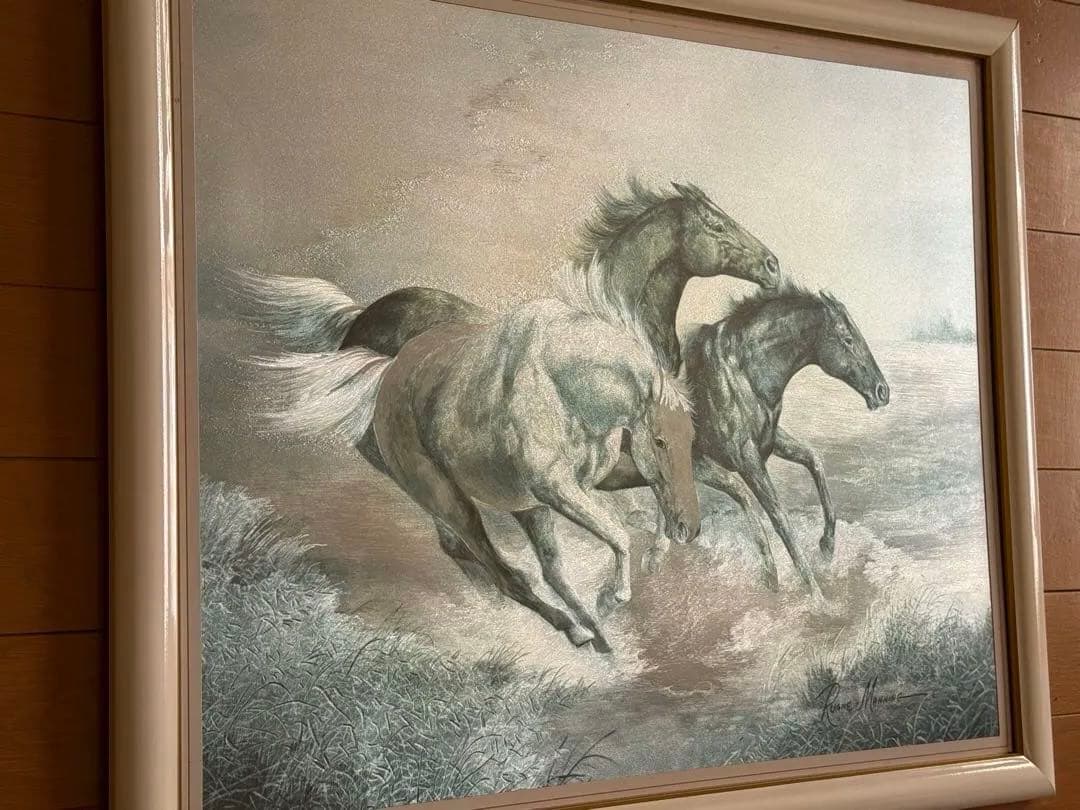 ルアーン・マニング　馬の絵画 白フレーム付き