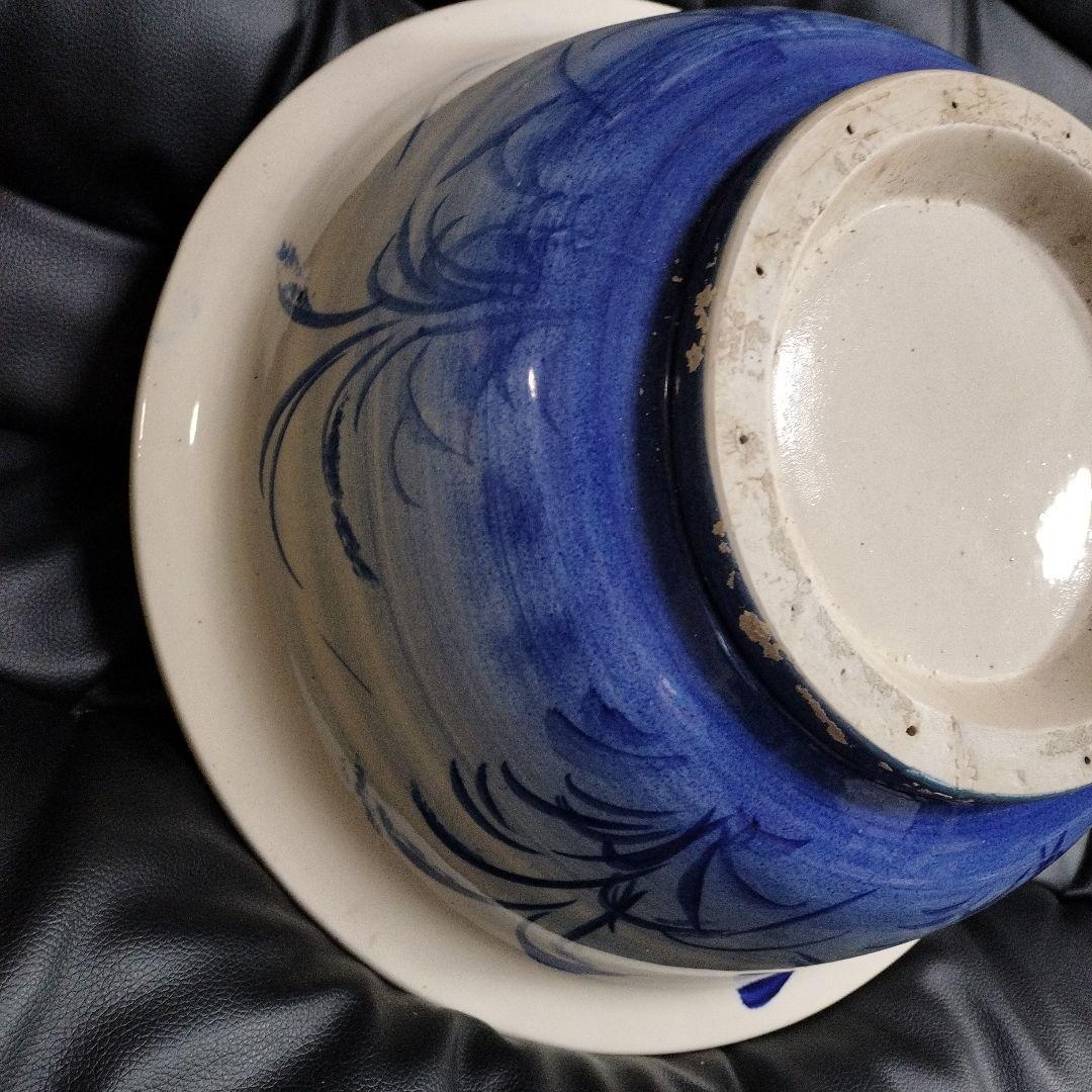 特大 41cm 古伊万里 幕末から明治期 染付 手描 鉢 骨董 アンティーク
