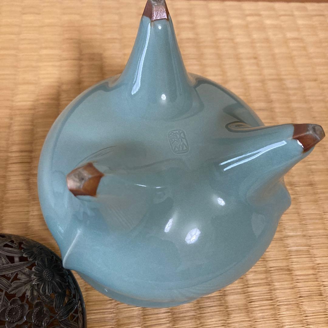 諏訪蘇山作 香炉 青磁 袴腰 三足香炉 純銀 花刻透し火屋 信幸造