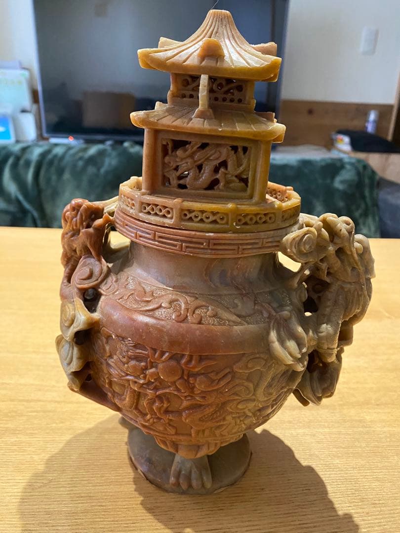 骨董品　香炉　お香　石彫　龍