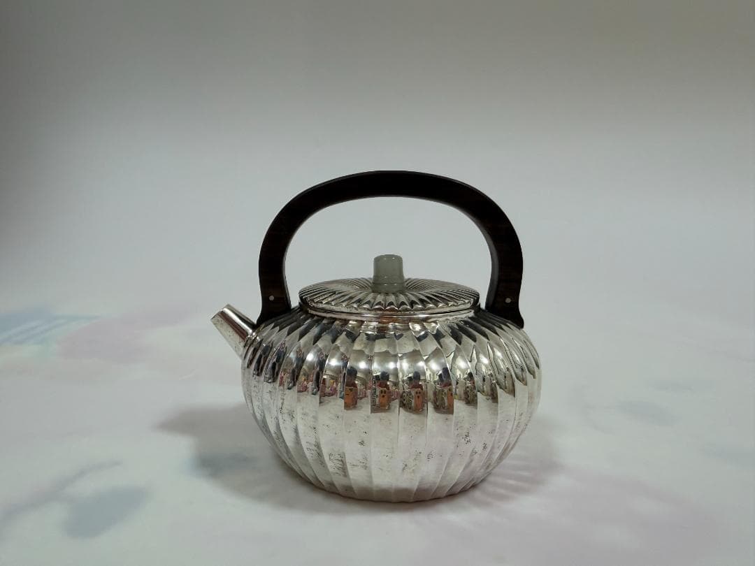 純銀製 菊筋文 急須 銀瓶 煎茶道具