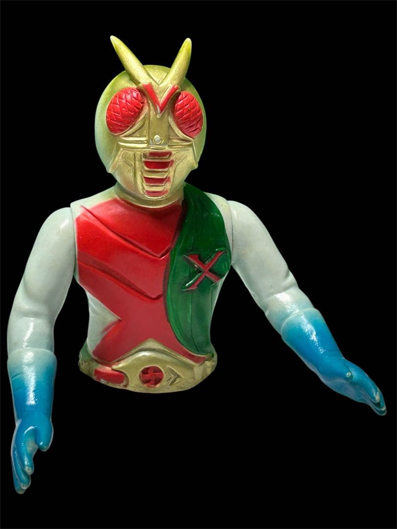 激レア‼️昭和レトロ パチもの 仮面ライダーX風 ソフビ 上半身 当時物　ジャンク