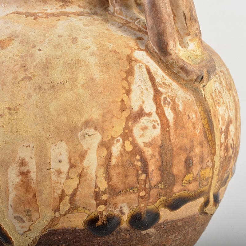 中国　飴釉　釉垂　双耳壷　中国河北省出土品　時代箱付　D　R7474