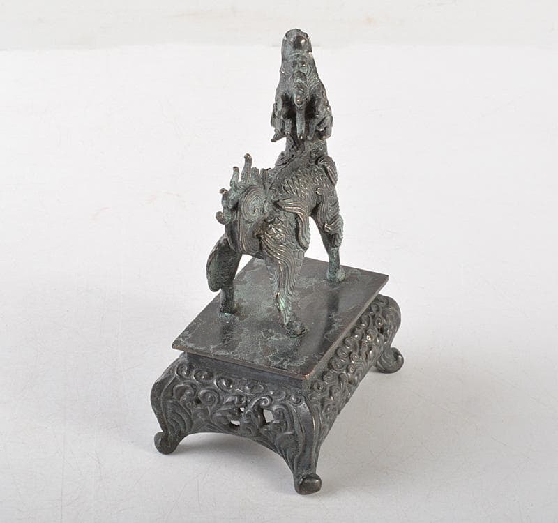 中国　古銅青銅　神獣　置物　時代箱付　V　R5200