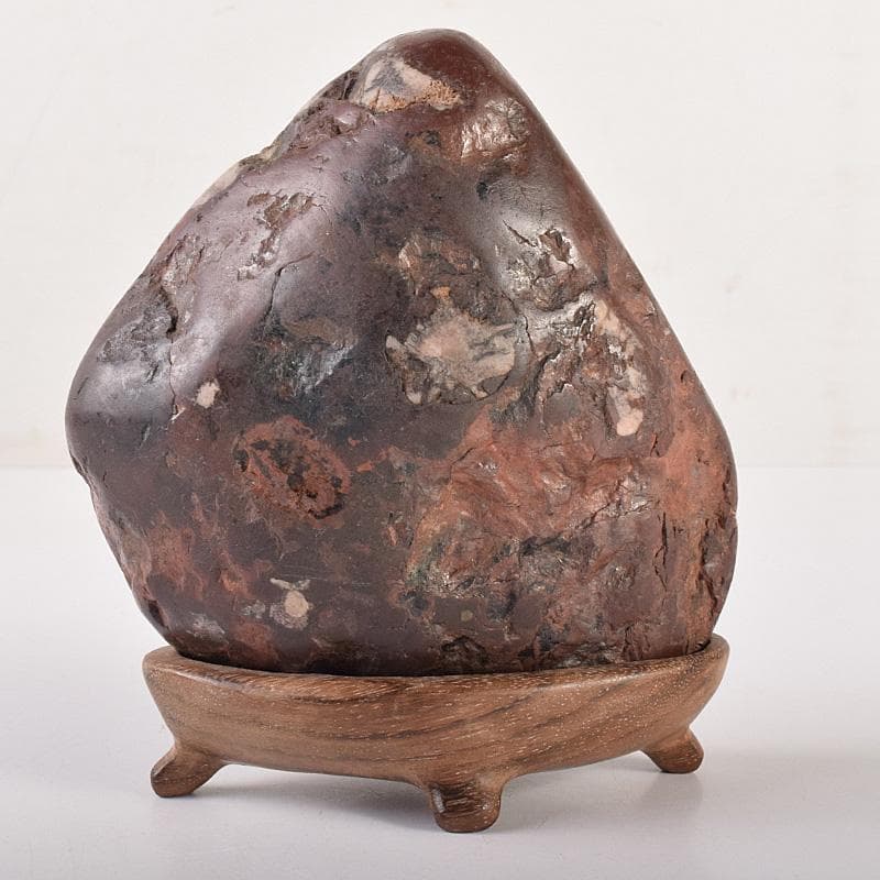 天然石　鑑賞石　菊花石　置物　重さ約614g　唐木台付　C　R7284